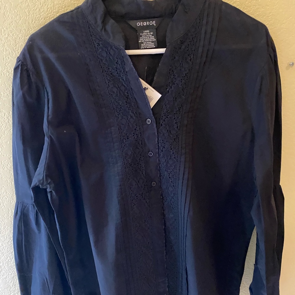 NWT ladies collarless black shirt
